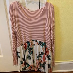 Floral and Striped Long Sleeve Top